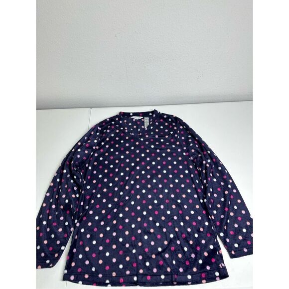 Hotel Spa Collection Polka Dot Feece Pajama Top Navy Blue Pink Size XL See Notes - Picture 2 of 11